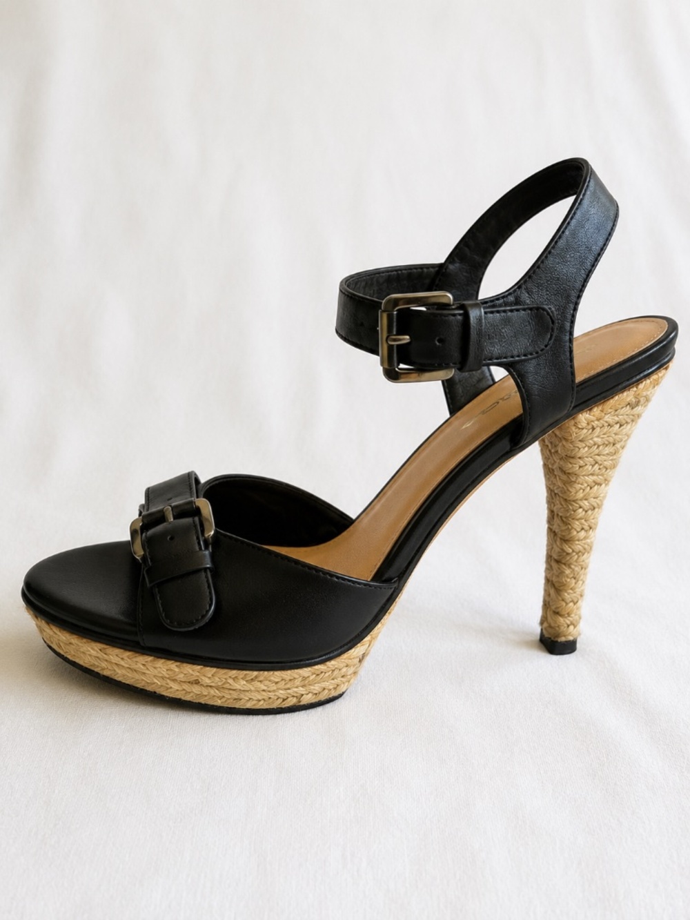Via Spiga Black Leather Platform Espadrille Sandals Ankle Strap Italy Sz 7 1/2M